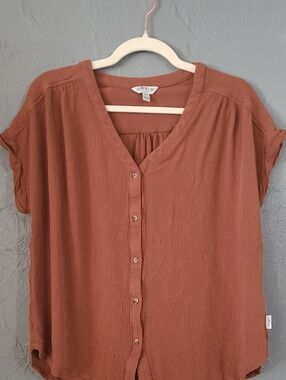 ORVIS Orange Flowy Button Front Shirt Size M